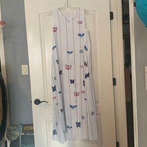 XL white floor length dress with butterflies